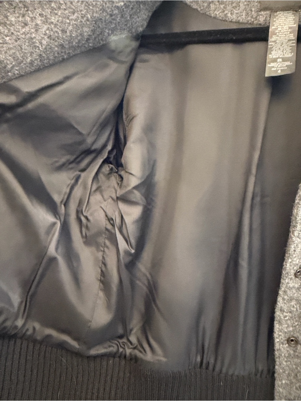Smythe Gray Wool Bomber Jacket with Black Quilted Leather Sleeves - Picture 7 of 8